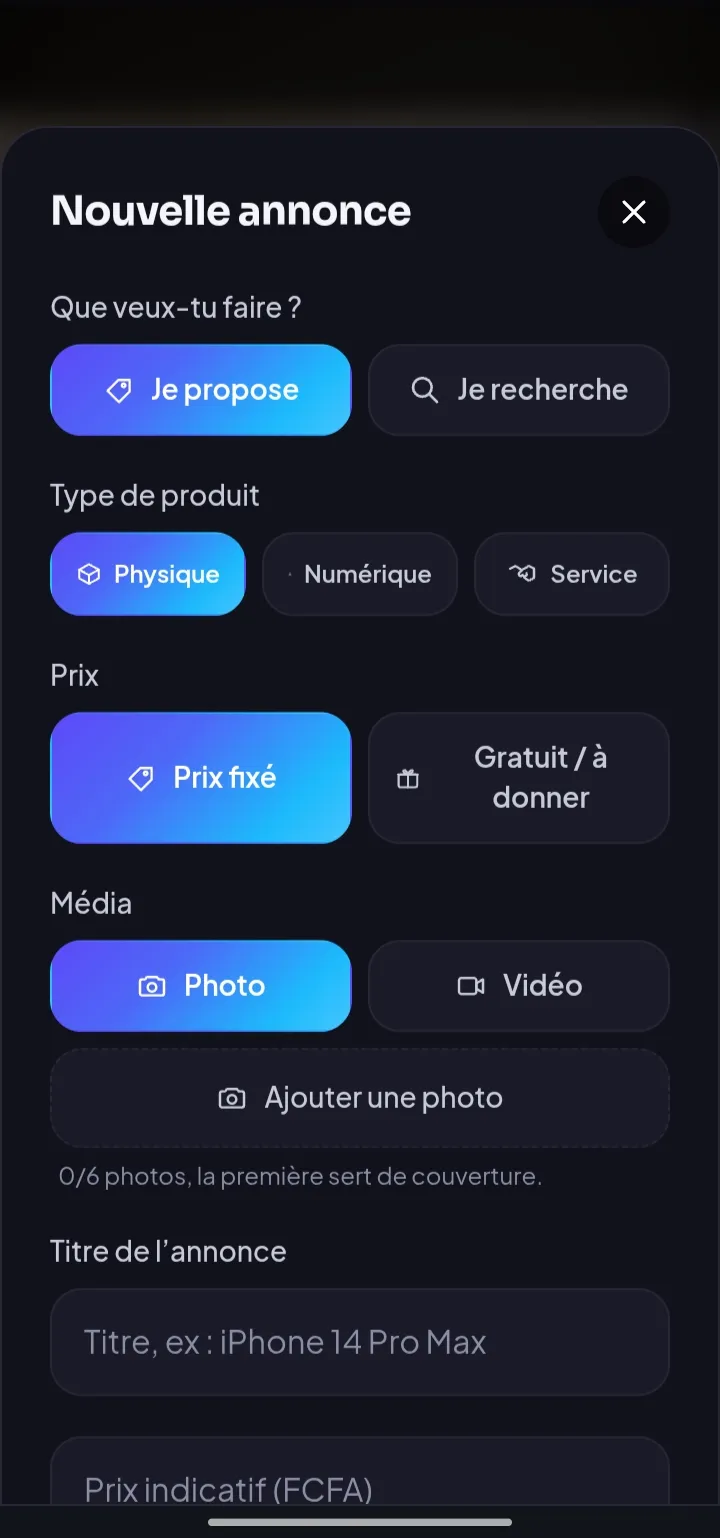 Le formulaire de publication d'une annonce sur One Zone